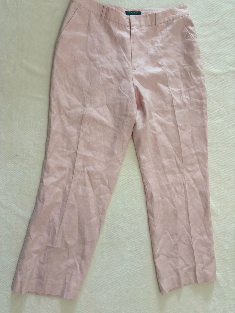 Lauren Ralph Lauren Soft Pink Linen-Blend Straight Pants